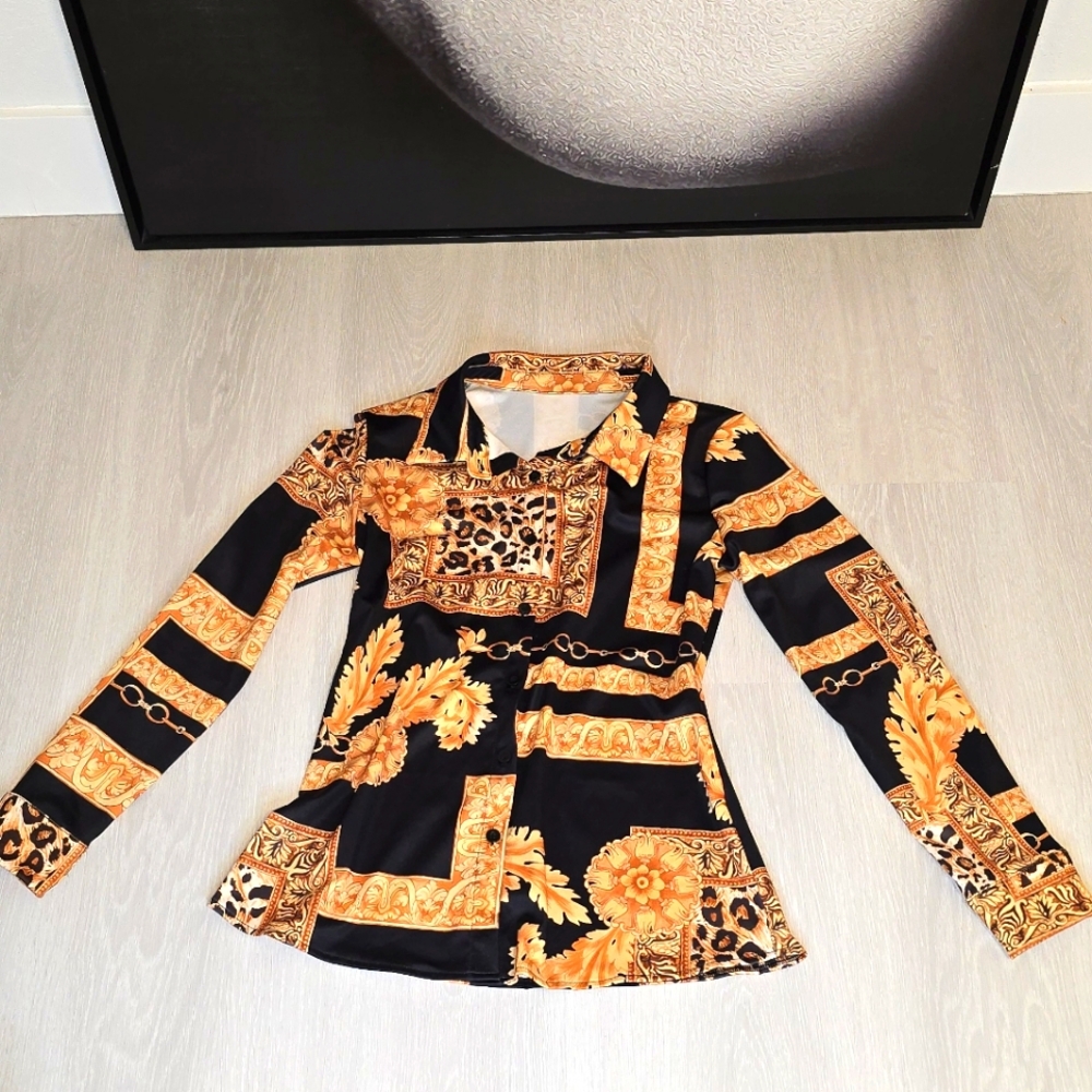 Black and Gold Long Sleeve Blouse
